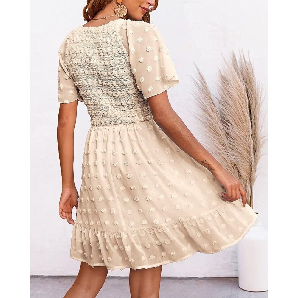 NWT BTBFM Ivory Smocked Short Sleeve Bohemian Summer Dress - Picture 4 of 10